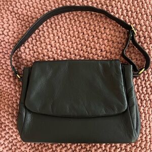 Vermont Country Store Black Flap Leather Shoulder Bag